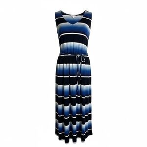 Merona Women's Blue Striped Sleeveless Maxi Dress with Tie Belt - XL